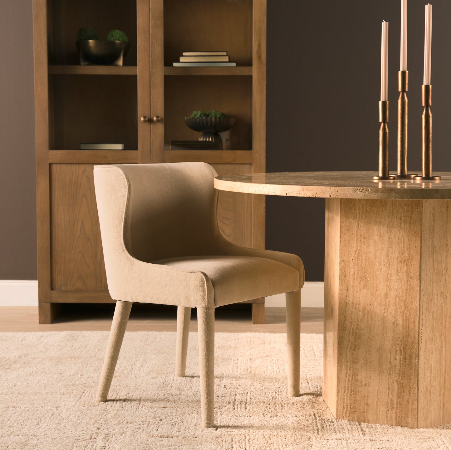 Nolan Armless Cream Chenille Wingback Dining Chair Set of 2