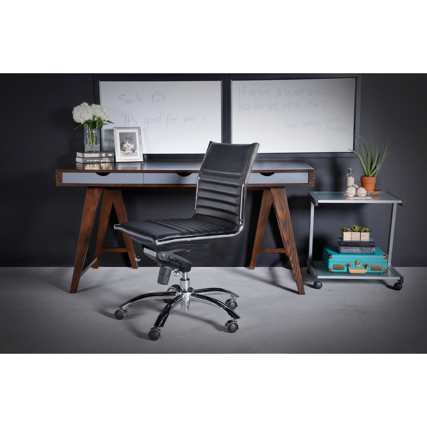 Dirk Low Back Office Chair w/o Armrests in Black with Chromed Steel Base