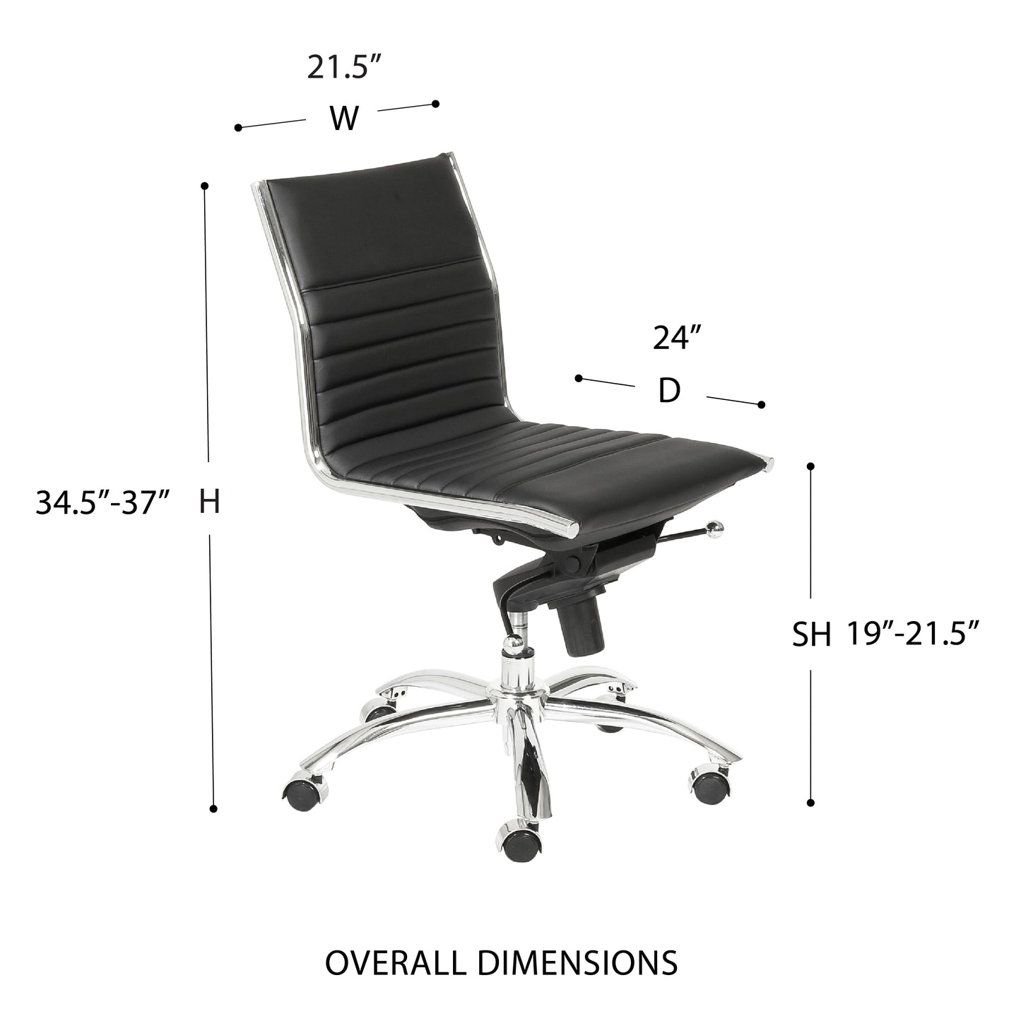 Dirk Low Back Office Chair w/o Armrests in Black with Chromed Steel Base