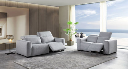 Divani Casa Bode - Modern Grey Fabric Sofa with 2 Recliners