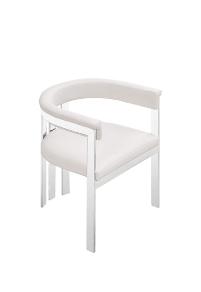Modrest Pontiac Modern White Vegan Leather & Stainless Steel Dining Chair – Chic Comfort for Your Dining Space