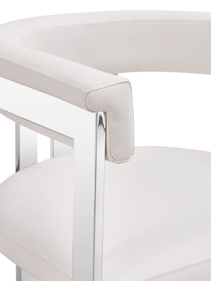 Modrest Pontiac Modern White Vegan Leather & Stainless Steel Dining Chair – Chic Comfort for Your Dining Space