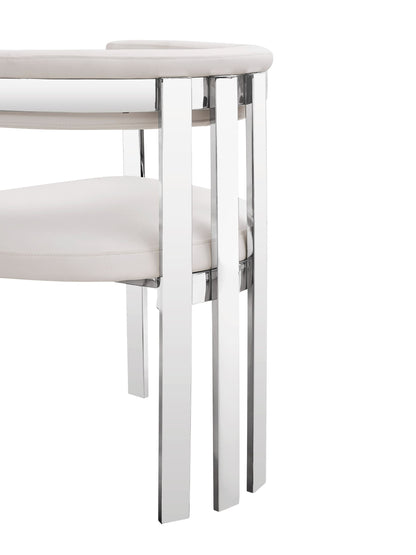 Modrest Pontiac Modern White Vegan Leather & Stainless Steel Dining Chair – Chic Comfort for Your Dining Space