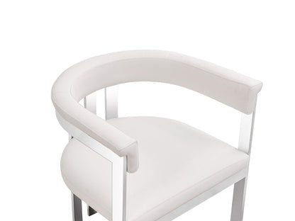 Modrest Pontiac Modern White Vegan Leather & Stainless Steel Dining Chair – Chic Comfort for Your Dining Space