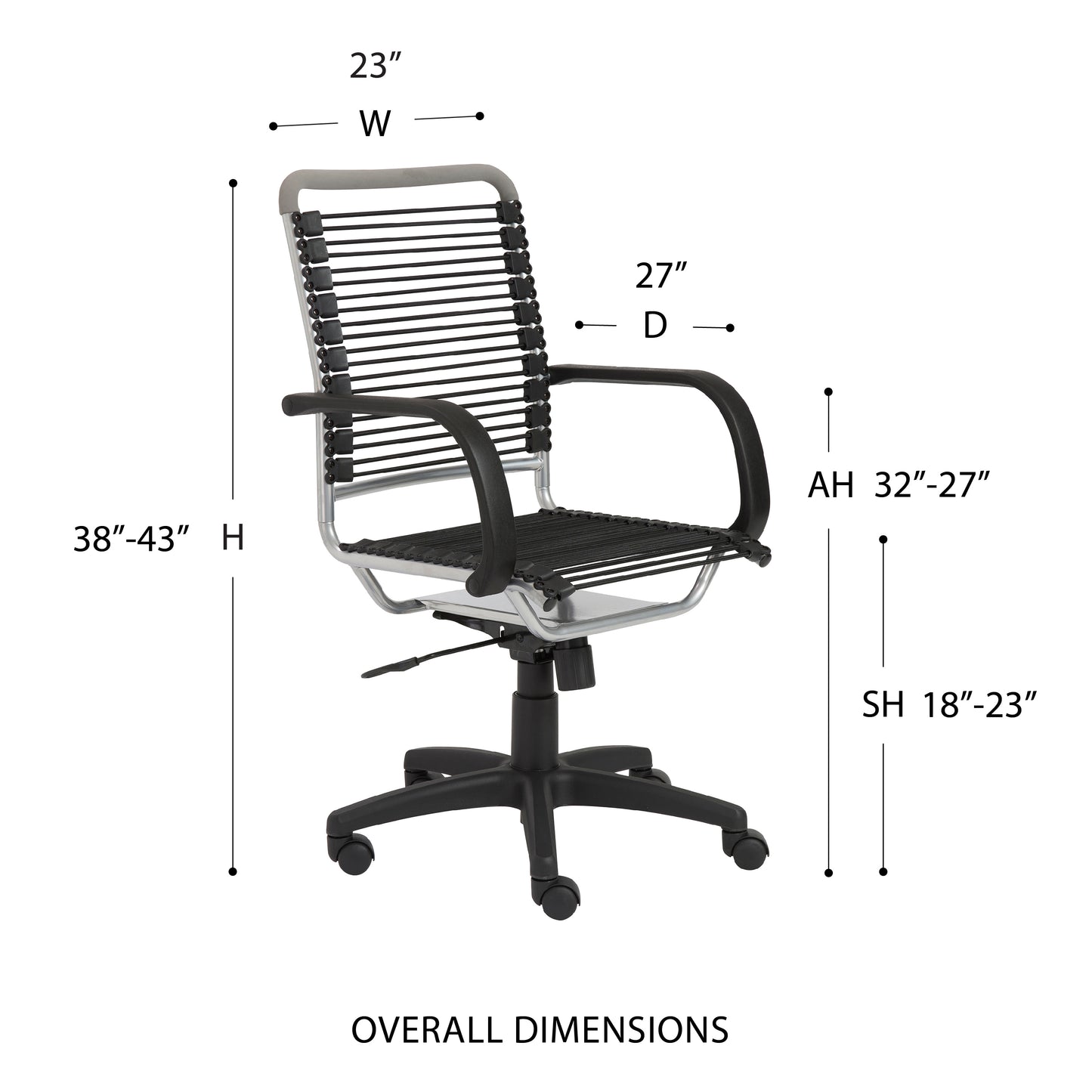 Bungie High Back Office Chair in Black with Aluminum Frame and Black Base