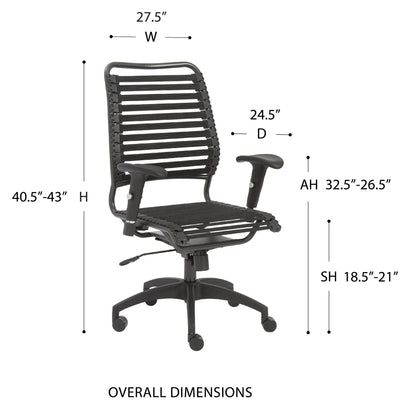 Baba Flat High Back Office Chair in Black with Graphite Black Frame and Black Base