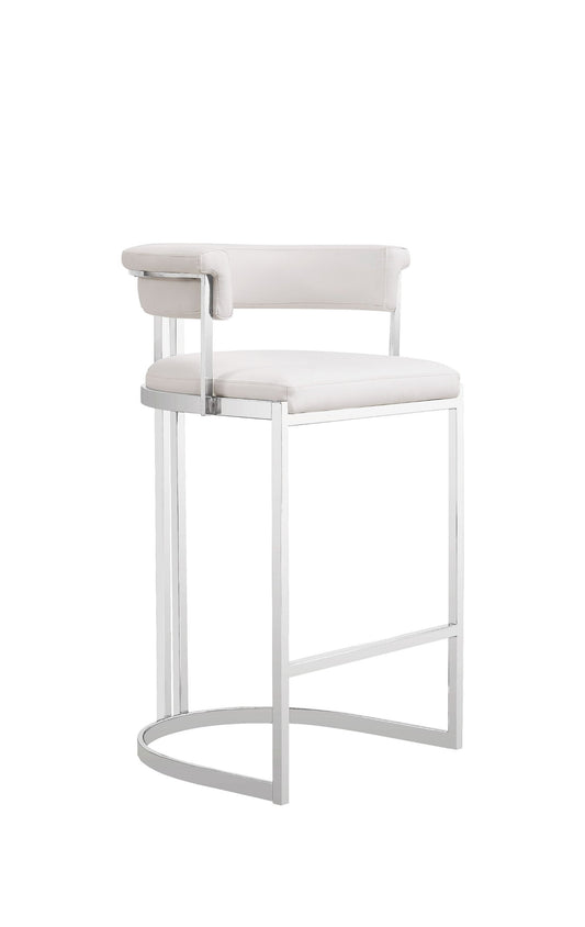 Modrest Munith - Modern White Vegan Leather + Stainless Steel Counter Chair