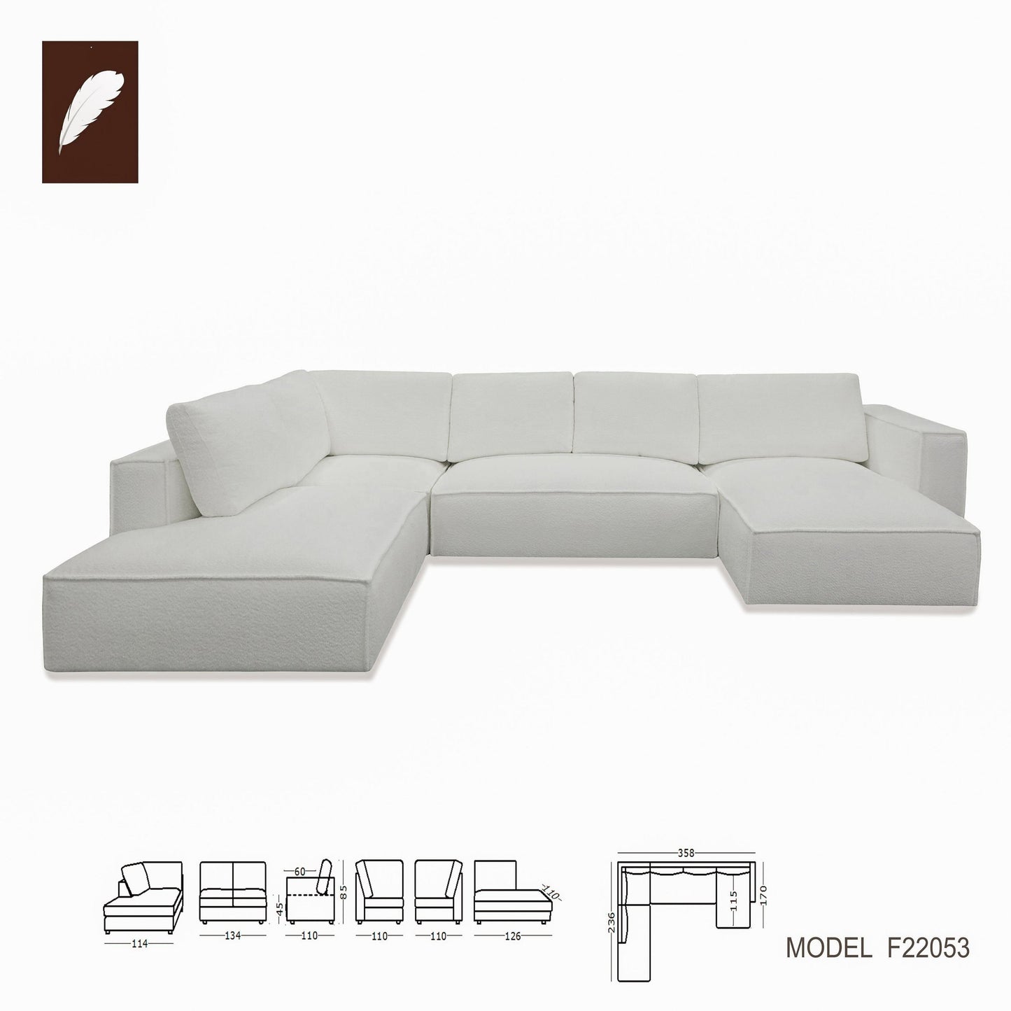 Divani Casa Lulu - Modern White Fabric Modular Sectional Sofa w/ Left Facing Chaise