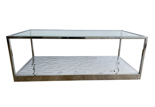 Modrest Braxton Contemporary Clear Wave Glass Coffee Table for Stylish and Modern Living Room Spaces