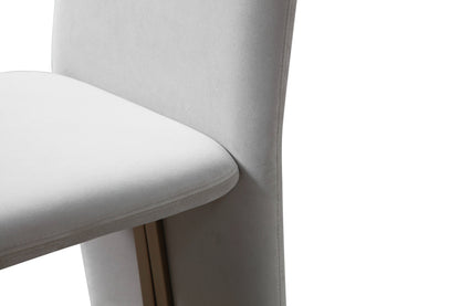 Modrest Tasha Modern Light Beige Grey Velvet and Brushed Brass Dining Chair Set of 2 for a Stylish and Elegant Dining Experience