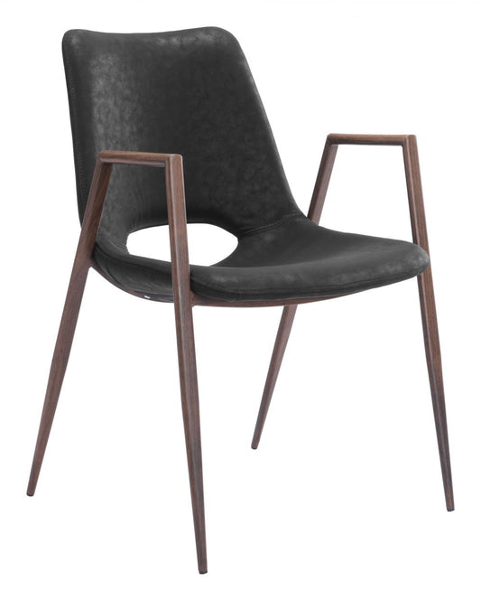 Desi Dining Chair Set of 2 – Black Fabric with Walnut Wood Legs | Contemporary Kitchen & Dining Chairs