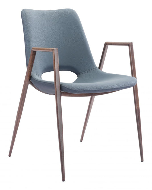Desi Dining Chair Set of 2 – Azure Gray Fabric with Walnut Wood Legs | Modern Kitchen & Dining Room Chairs