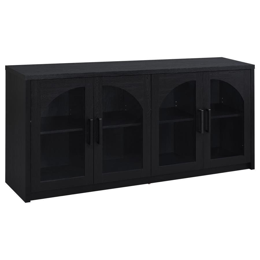 Riva Black 4‑Door Dining Sideboard with Glass Doors