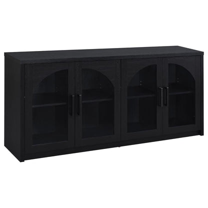 Riva Black 4‑Door Dining Sideboard with Glass Doors