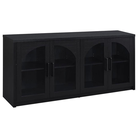 Riva Black 4‑Door Dining Sideboard with Glass Doors