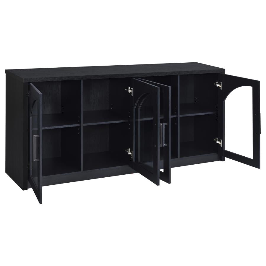 Riva Black 4‑Door Dining Sideboard with Glass Doors
