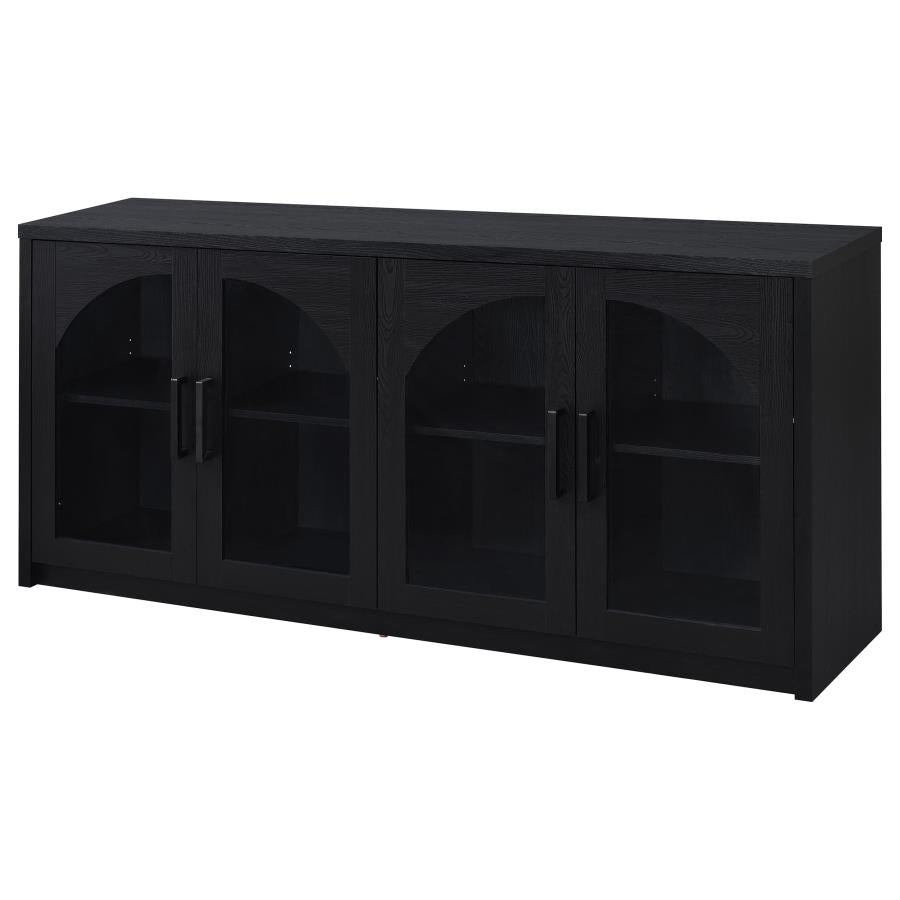 Riva Black 4‑Door Dining Sideboard with Glass Doors