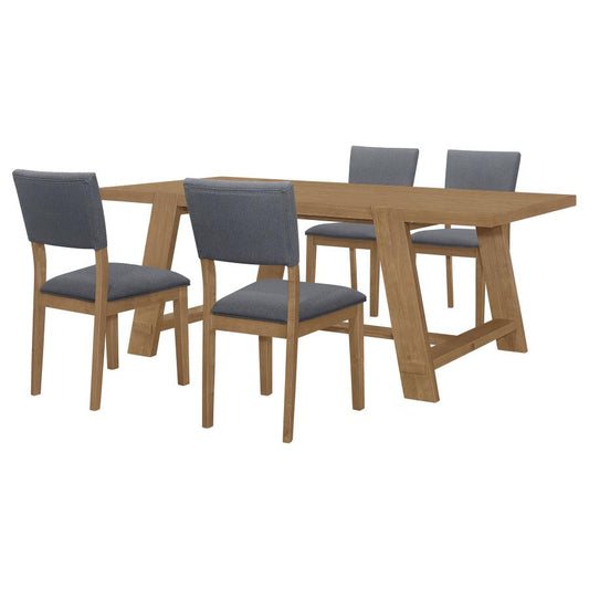 Sharon 5-Piece Dining Set – Blue & Brown Rectangular Trestle Table with Elegant Charm
