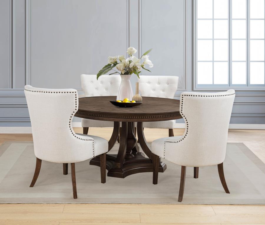 Ridgewell 5 Piece Dark Oak Round Pedestal Dining Table Set