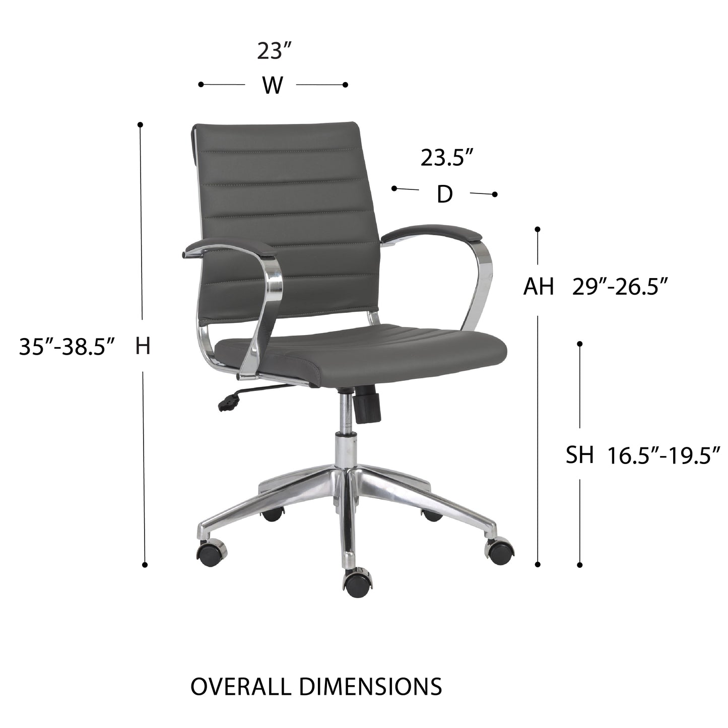 Axel Low Back Office Chair in Gray with Aluminum Base