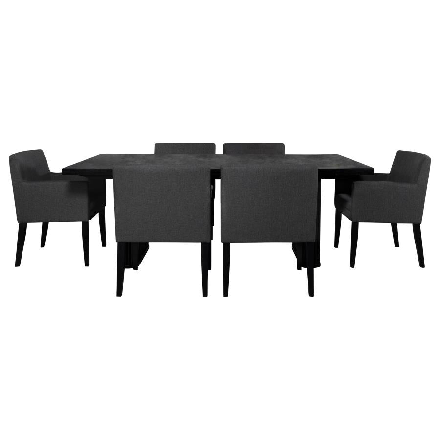Catherine 7-piece Double Pedestal Dining Table Set Charcoal Grey and Black