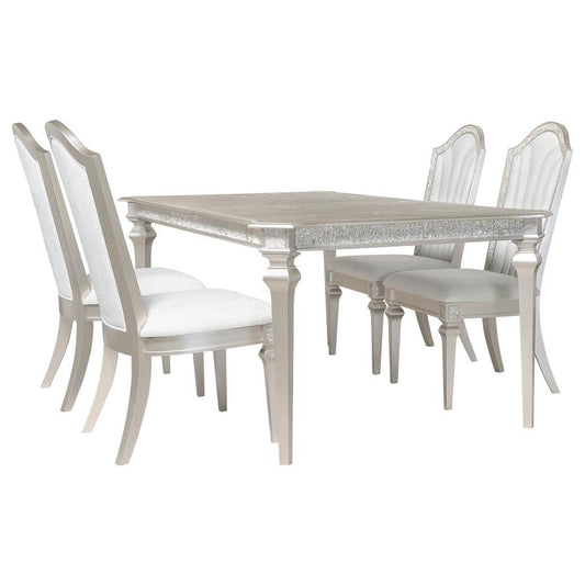 Evangeline 5-Piece Dining Set – Ivory & Silver Oak Table with Extension Leaf for Timeless Versatility