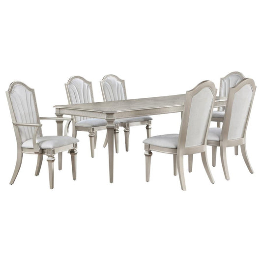 Evangeline 7-Piece Dining Set – Ivory & Silver Oak Table with Extension Leaf for Sophisticated Dining Elegance