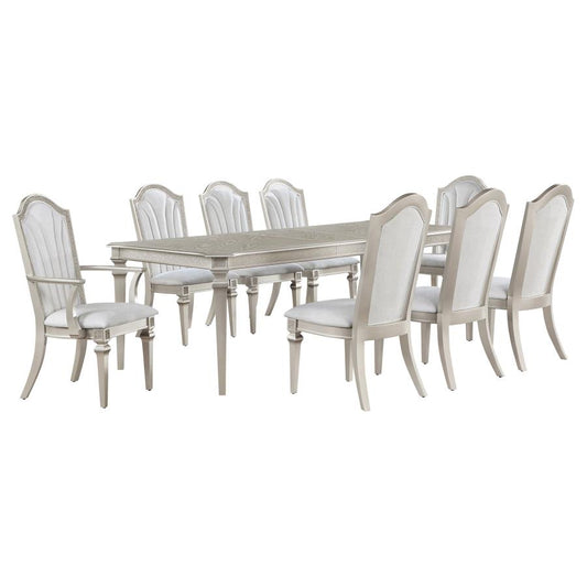 Evangeline 9-Piece Dining Set – Ivory & Silver Oak Table with Extension Leaf for Grand Sophistication