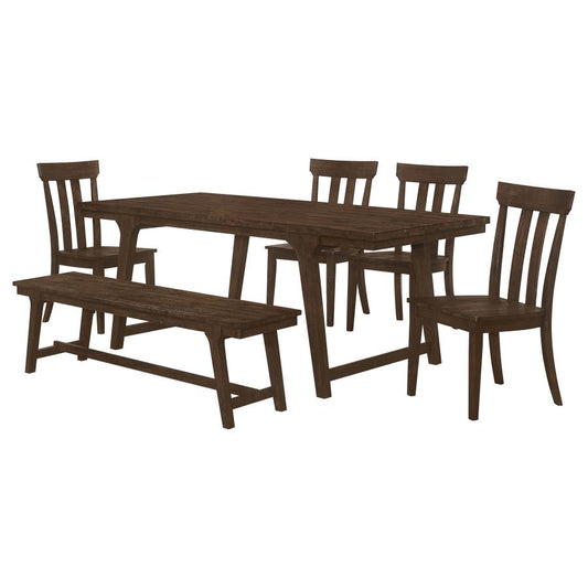Reynolds 6-Piece Dining Set – Brown Oak Rectangular Table with Classic Sophistication