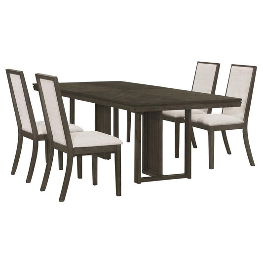 Kelly 5-Piece Dining Set – Beige & Dark Grey Rectangular Table for Modern Elegance