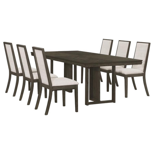 Kelly 7-Piece Dining Set – Beige & Dark Grey Rectangular Table for Contemporary Elegance