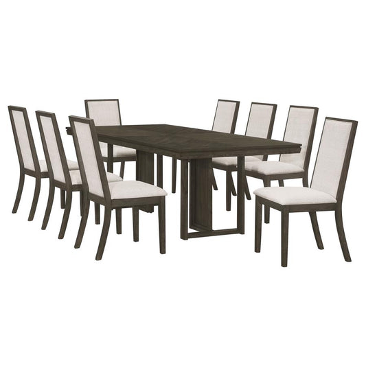 Kelly 9-Piece Dining Set – Beige & Dark Grey Rectangular Table for Grand Contemporary Style