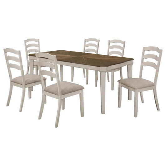 Ronnie 7-Piece Starburst Dining Set – Khaki & Rustic Cream for Elegant Style and Distinctive Design