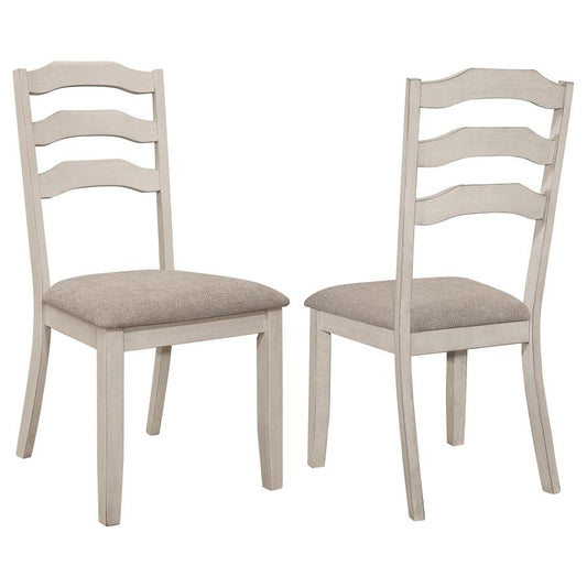 Ronnie Ladder Back Dining Side Chairs (Set of 2) – Khaki & Rustic Cream with Comfortable Padded Seats