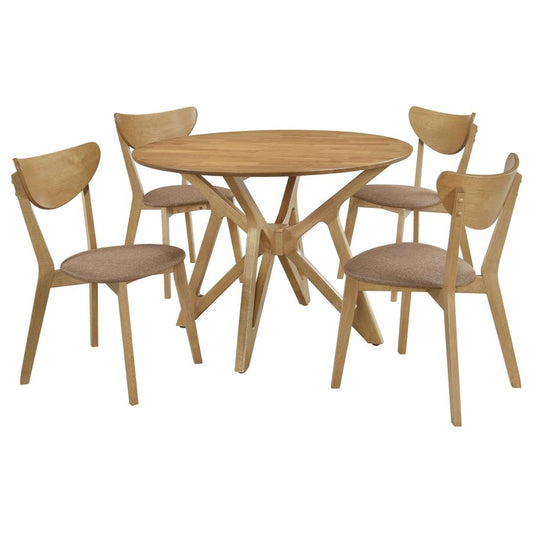 Elowen 5-Piece Round Solid Wood Dining Set in Light Walnut - Elegant and Functional Dining Set for a Cozy and Modern Dining Space