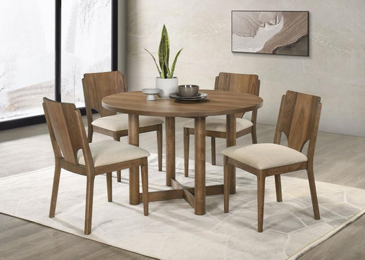 Crestmore 5-Piece 46-Inch Round Wood Dining Table Set Walnut - Warm and Stylish Dining Set for Any Space