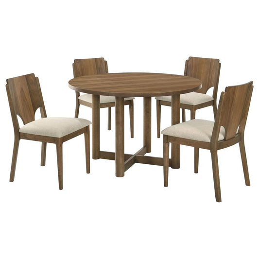 Crestmore 5-Piece 46-Inch Round Wood Dining Table Set Walnut - Warm and Stylish Dining Set for Any Space