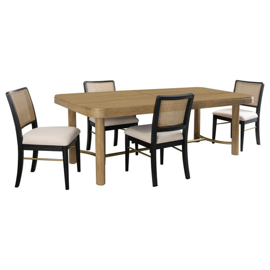 Arini 5-Piece Extension Leaf Dining Set – Sand Wash Table & Black Chairs