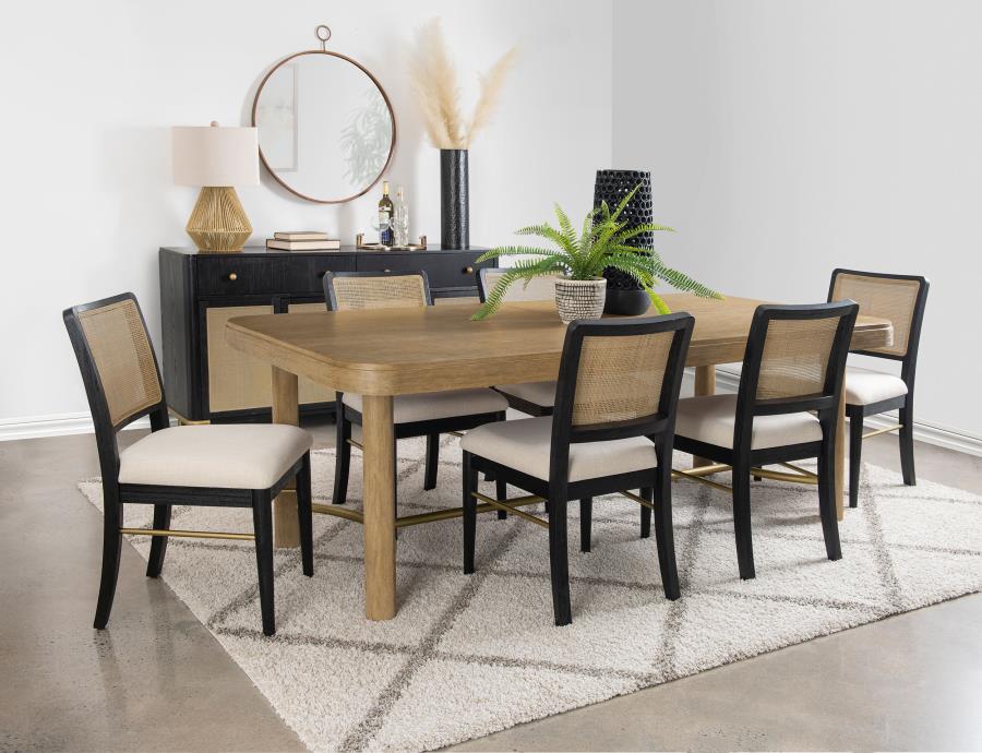 Arini 7 Piece Sand Wash and Black Extension Leaf Dining Table Set