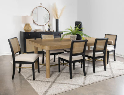 Arini 7 Piece Sand Wash and Black Extension Leaf Dining Table Set