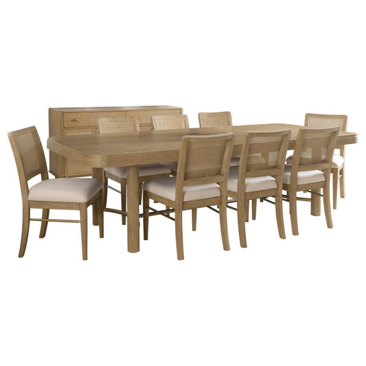 Arini 9-Piece Extension Leaf Dining Table Set – Sand Wash Finish with Expandable Seating for Large Gatherings