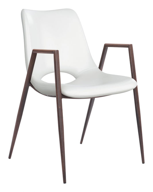 Desi Dining Chairs Set of 2 – White Upholstery & Walnut Wood Finish Stylish Kitchen & Dining Seating