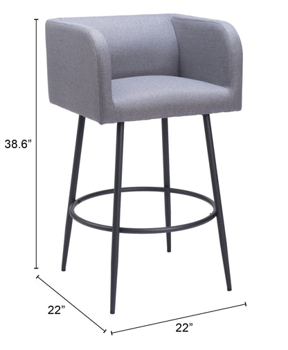 Horbat Barstool Set of 2 - Gray Modern and Stylish Upholstered Barstools for Contemporary Kitchens and Bars