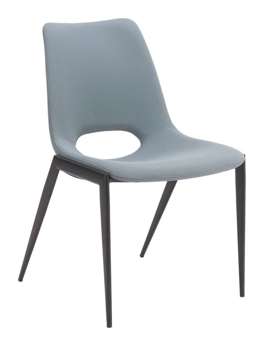Desi Armless Dining Chair Set of 2 – Azure Gray Fabric with Wood Legs | Contemporary Dining Chairs