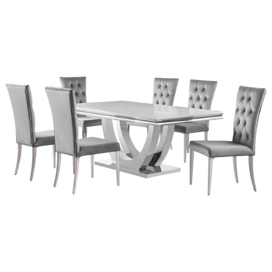 Kerwin 7-Piece Dining Room Set Grey and Chrome - Modern and Sleek Dining Set for a Contemporary Look