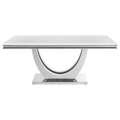 Kerwin Rectangle Dining Table – White Faux Marble Top & Chrome Base for Modern Luxe Style