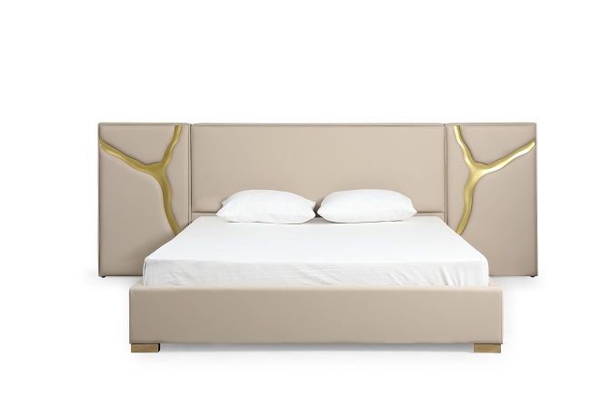 Modrest Aspen - Glam Beige Bonded Leather & Gold Bed