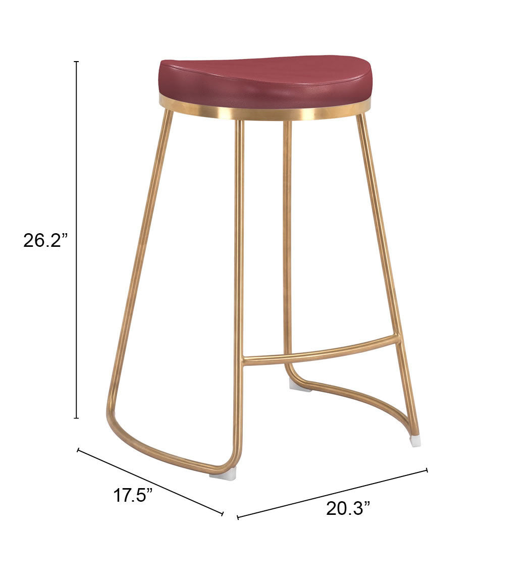 Bree Counter Stool (Set of 2) Burgundy & Gold