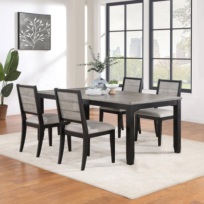 Elodie 5-Piece Dining Set – Grey & Black Table with Extension Leaf for Versatile Dining