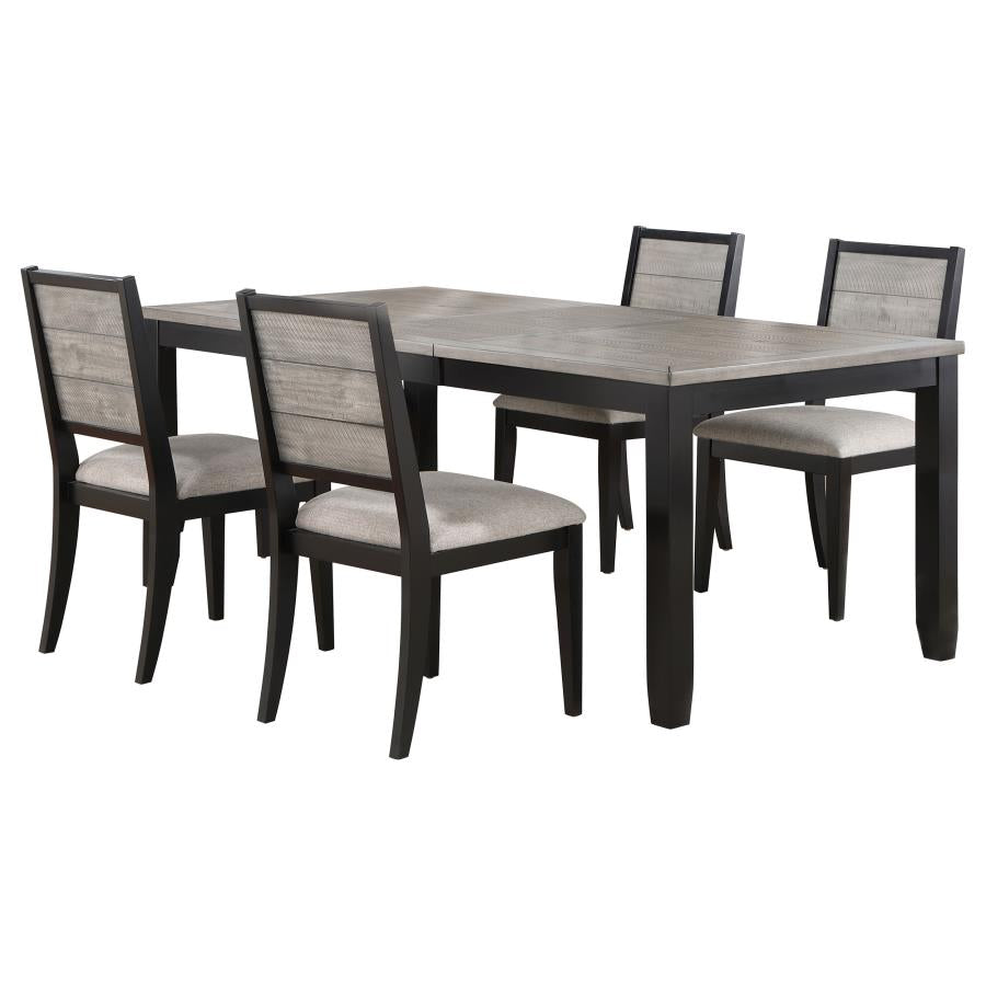 Elodie 5-Piece Dining Set – Grey & Black Table with Extension Leaf for Versatile Dining